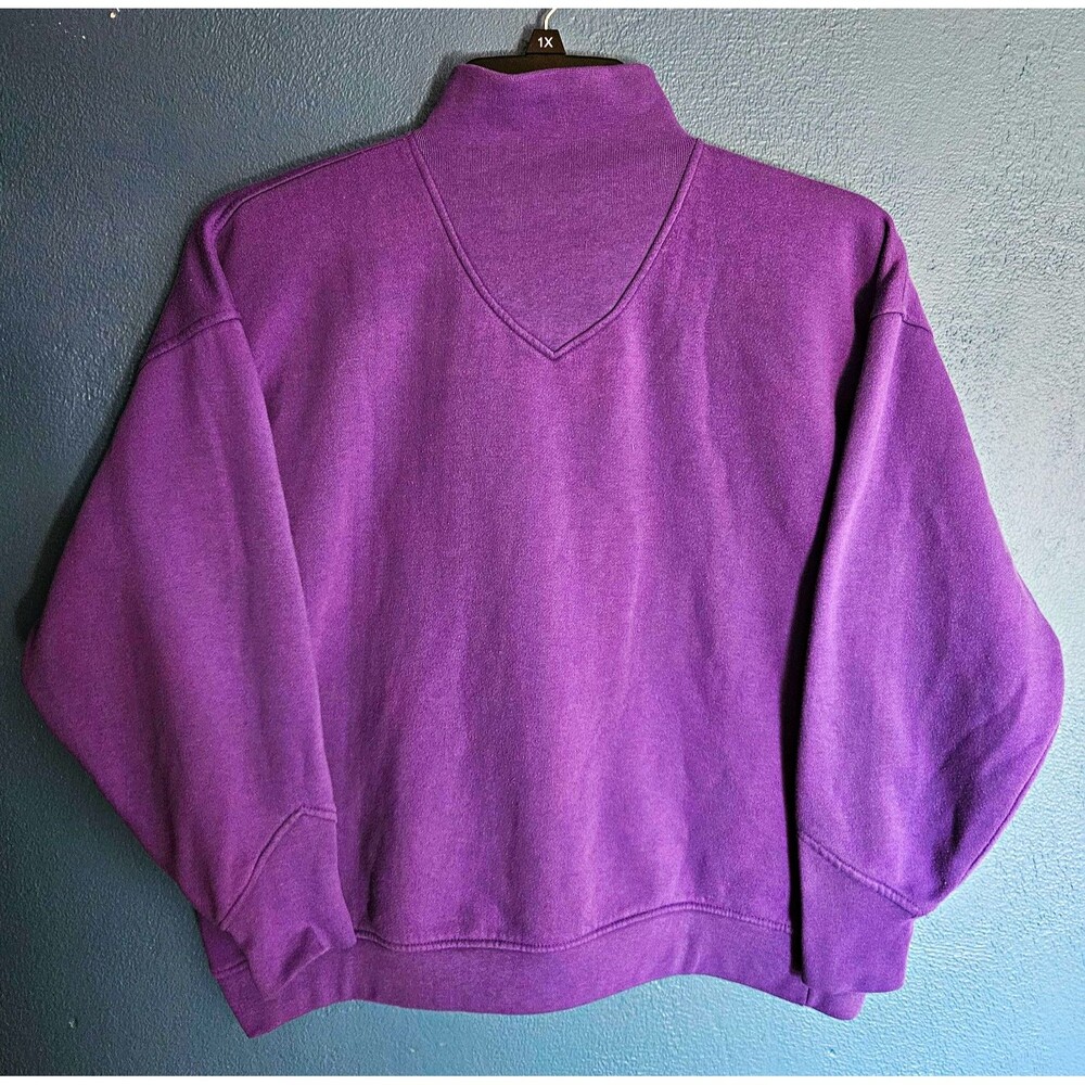 Vintage 90s Mervyns Cheetah Sweatshirt Mock Neck Mens L Purple Fleece Pullover